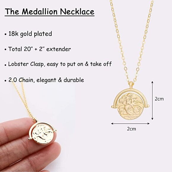 18K Gold Moon Star Lion Evil Eye Pendant Necklace Medallion Paperclip Chain - Picture 5 of 5